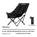 Night black camping recliner chair folded and unfolded showing Oxford cloth material and moon chair design