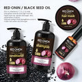 Red onion shampoo and conditioner full set with four bottles: shampoo, conditioner, hair mask and essential oil.
