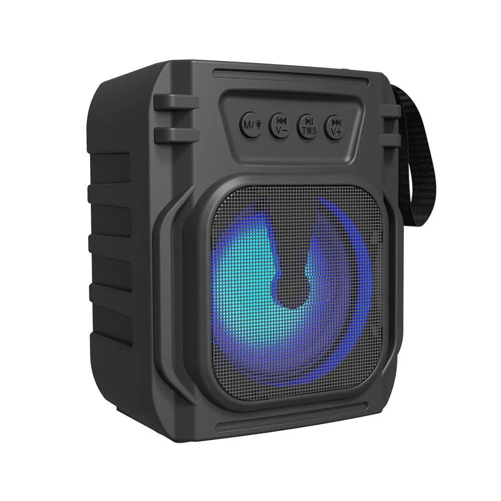 Compact portable Bluetooth speaker in colour 3107 with USB charging cable, showing dimensions of 110mm x 87mm x 137mm.