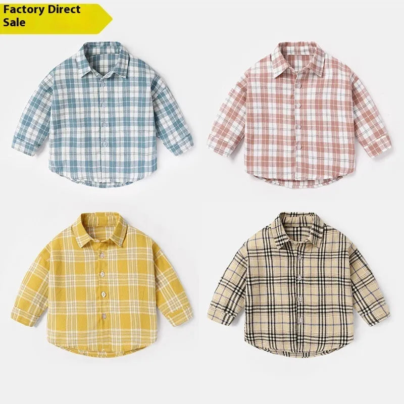 Men's light blue cotton lattice shirt with cartoon animal pattern and long sleeves.