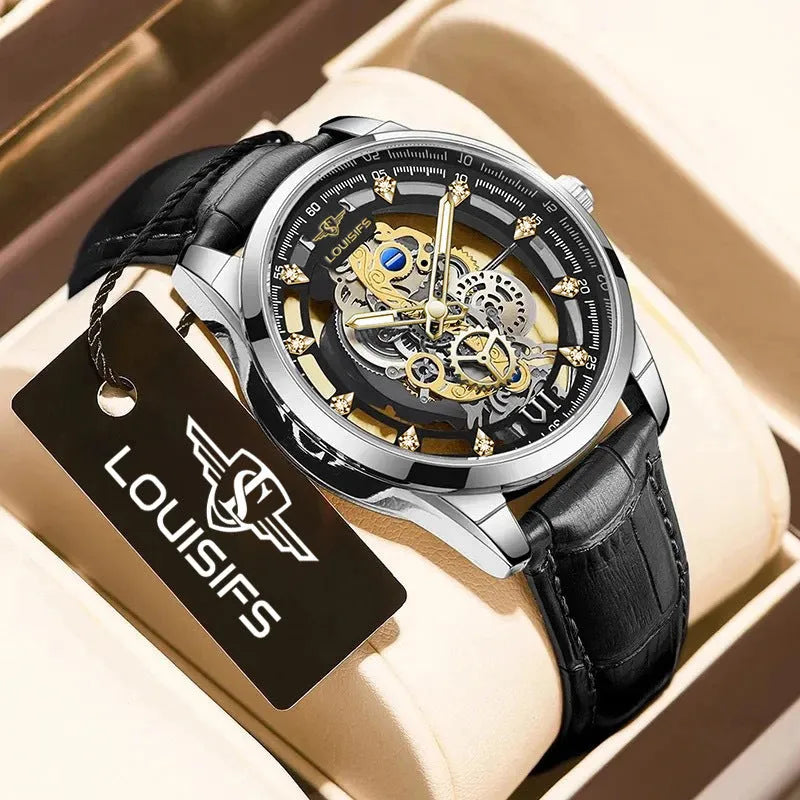 Swiss quartz men's watch with double-sided hollow movement in business style