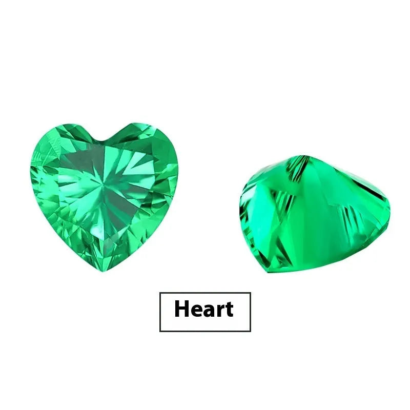 Cultivated emerald gemstone showing Columbia green treasure colour in round and grandmother cut sizes