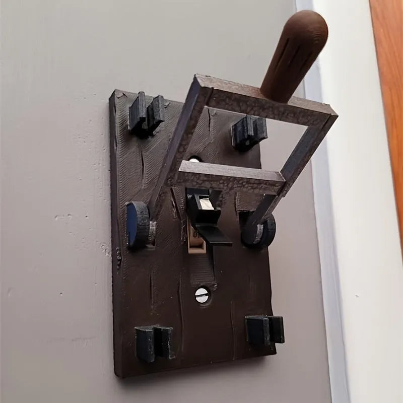 Retro-style white mechanical light switch panel for exposed wall mounting.