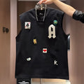 Men's white cotton sleeveless vest T-shirt with cartoon print design showing loose fit