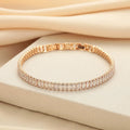 Rectangular brass bracelet with full diamond pattern from inlaid zircon treatment in champagne gold colour