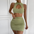 Light purple two-piece set with hollow vest and split skirt for commuting wear