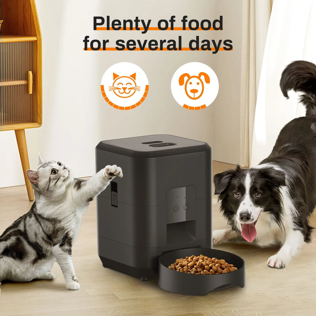 Automatic cat feeder with programmable timing and portion control in white or black