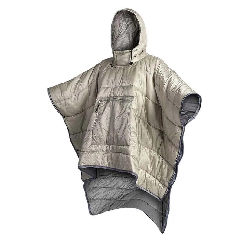 Army Green outdoor cloak sleeping bag with 200x140cm dimensions showing convertible design for camping use