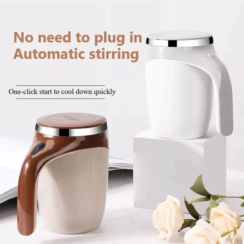 Rechargeable automatic stirring cup with ABS shell and 304 stainless steel liner, 301-400ml, white or brown