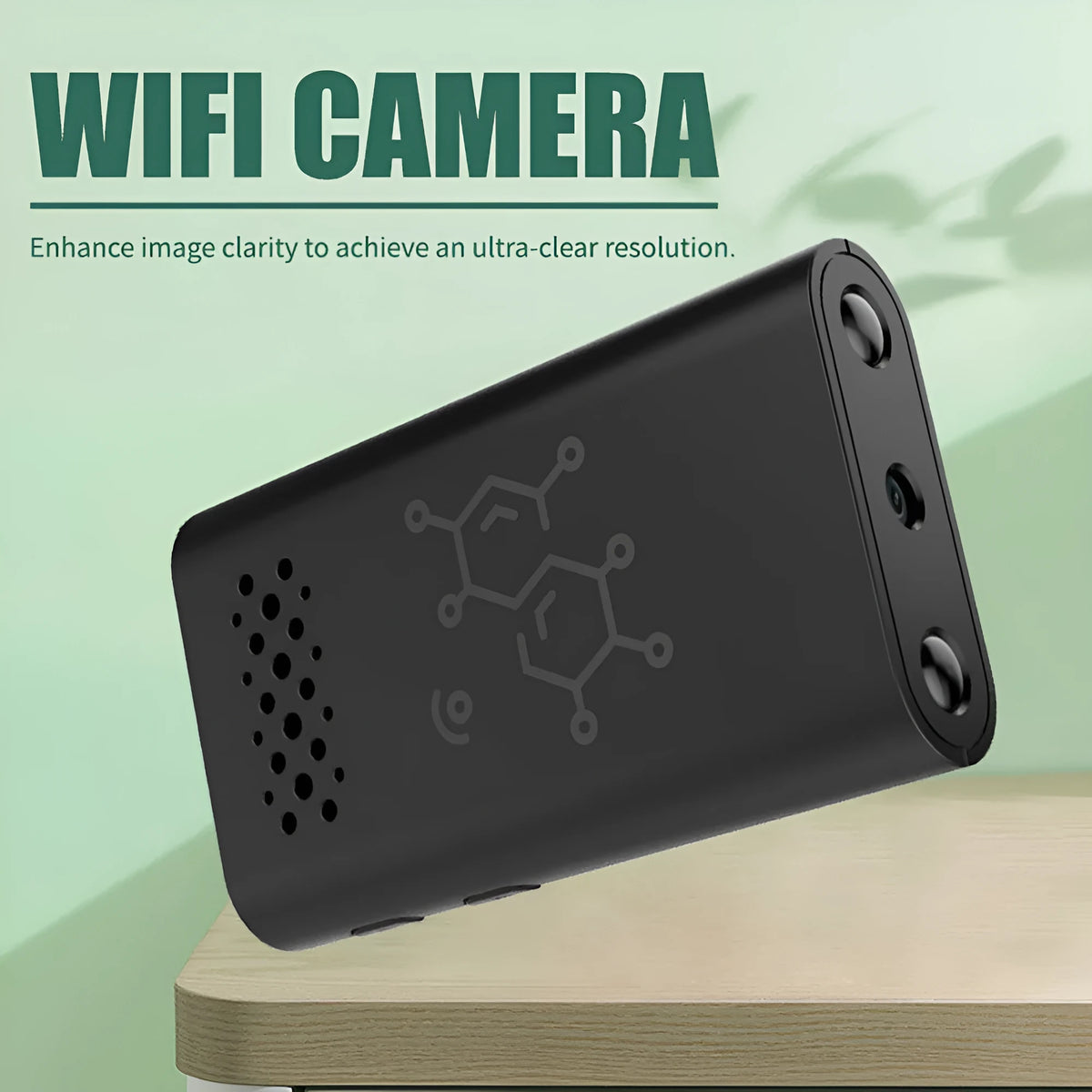 Black indoor smart security camera with WIFI connectivity for 1080p HD home monitoring and baby surveillance