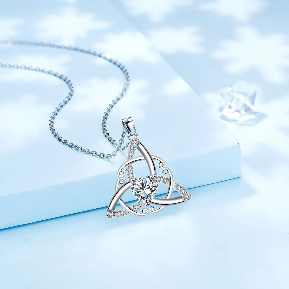Geometric Celtic knot necklace for women in electroplated copper with colour options