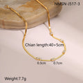 RETRO geometric square zircon stainless steel necklace with flat snake chain in gold or steel colour