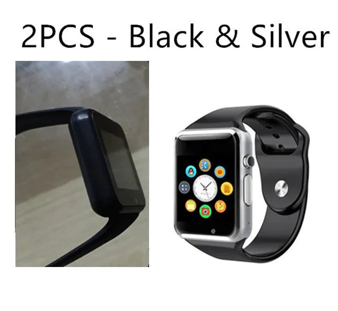 A1 Smart Watch with 1.54-inch screen in various colours including black, silver, white, gold, pink, red, green, and blue