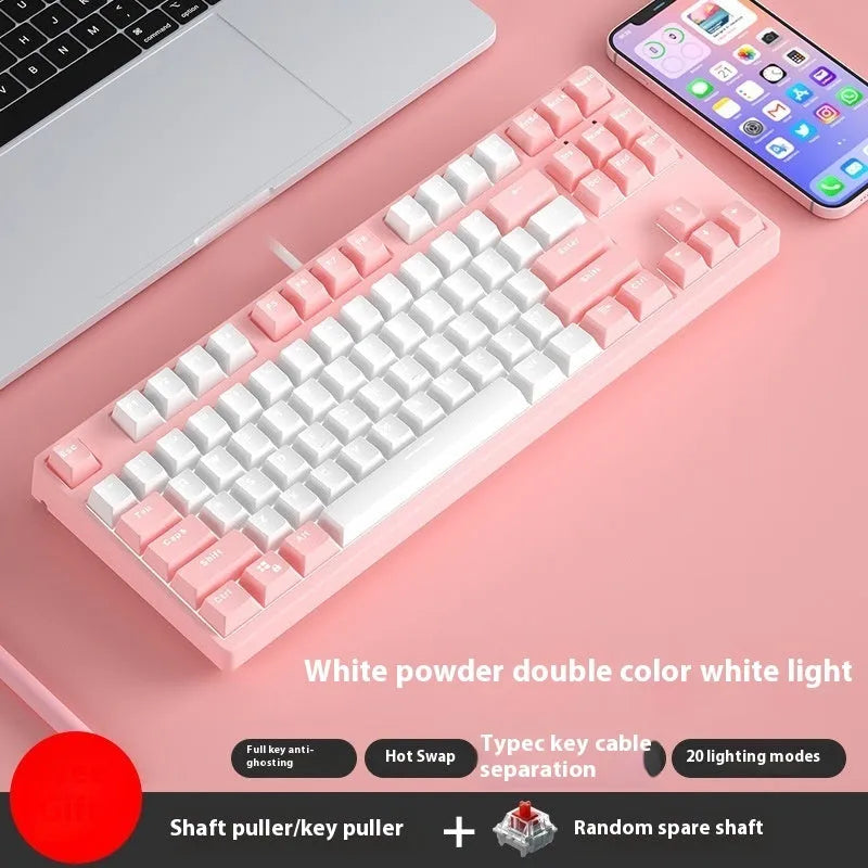 87-key hot-swappable mechanical gaming keyboard with two-tone keycaps and metal chassis