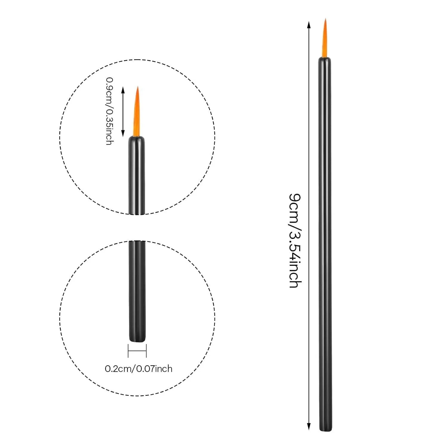 One hundred black disposable eyeliner brushes with ultra-fine pointed tips and clear plastic protective sleeves