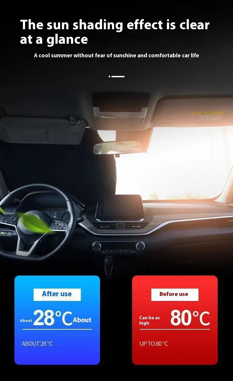 Aluminium foil car sunshade with silver reflective surface for windscreen heat protection