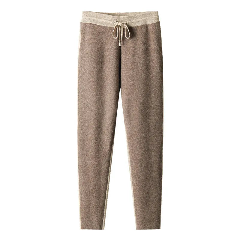 Men's camel coloured cashmere wool blend half turtleneck zipper cardigan and matching trousers winter sports suit