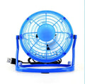 Mini USB desk fan with adjustable tilt in black, white or blue options for laptop and PC cooling