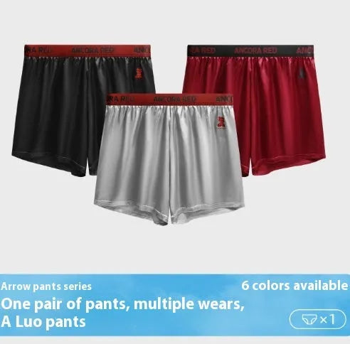 Solid colour men's polyester boxer briefs in black, shown with mid-waist design.