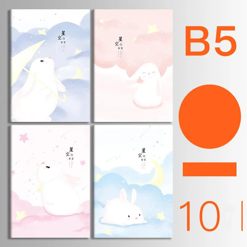 Set of 10 thread-bound soft cover notebooks in A5 and B5 sizes with various designs