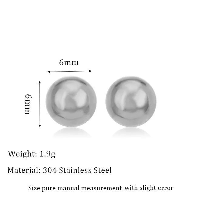 Gold and silver spherical ball stud earrings in 3mm, 4mm, 5mm, and 6mm sizes on a plain background.