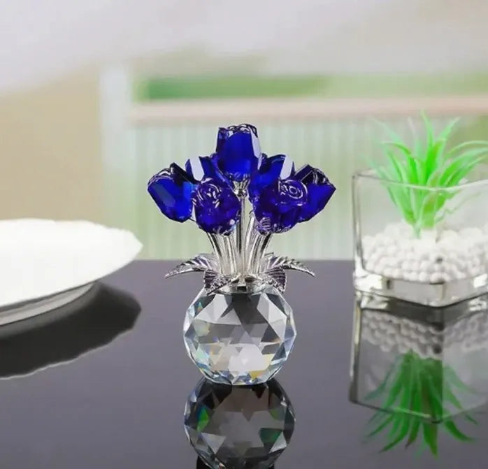 Geometric K9 crystal glass rose decoration in red, part of a seven-colour collection.