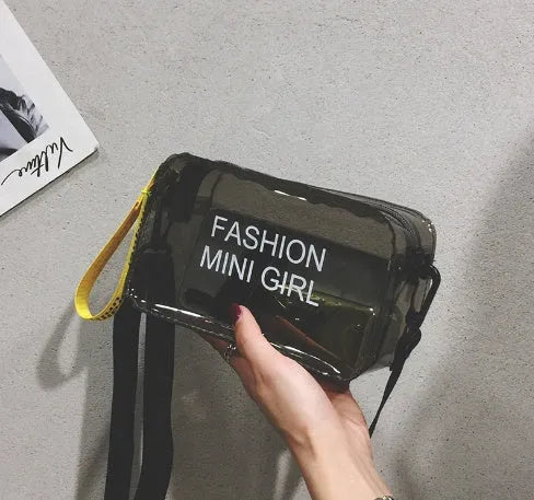 Transparent square jelly shoulder bag in hard PC material with adjustable strap and fresh sweet design