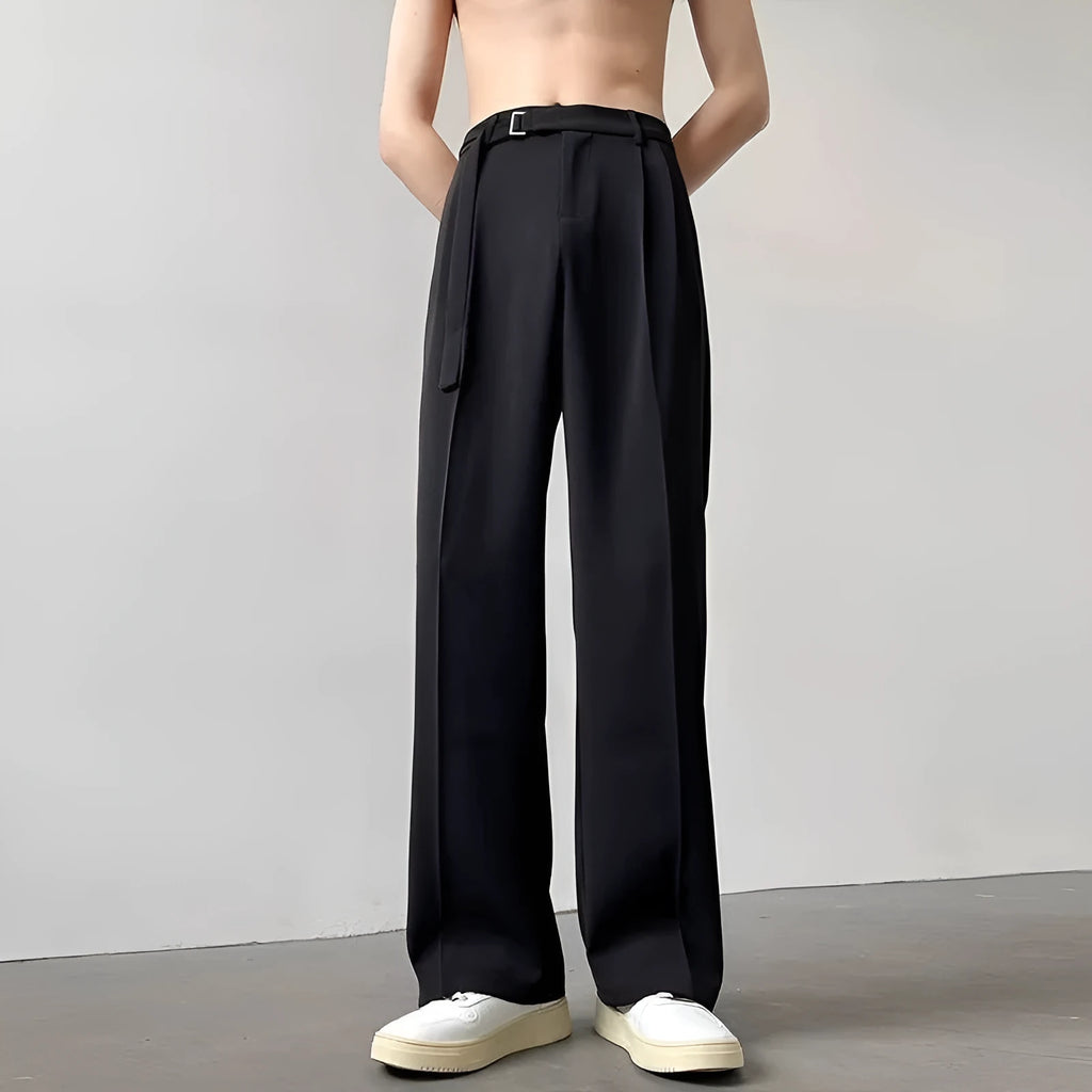 Thin straight leg black wide leg trousers with loose fit and non-ironing fabric