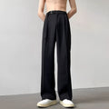 Thin straight leg black wide leg trousers with loose fit and non-ironing fabric