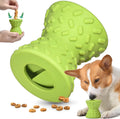 Blue natural rubber treat dispensing dog bone toy with hollow design and food leakage holes