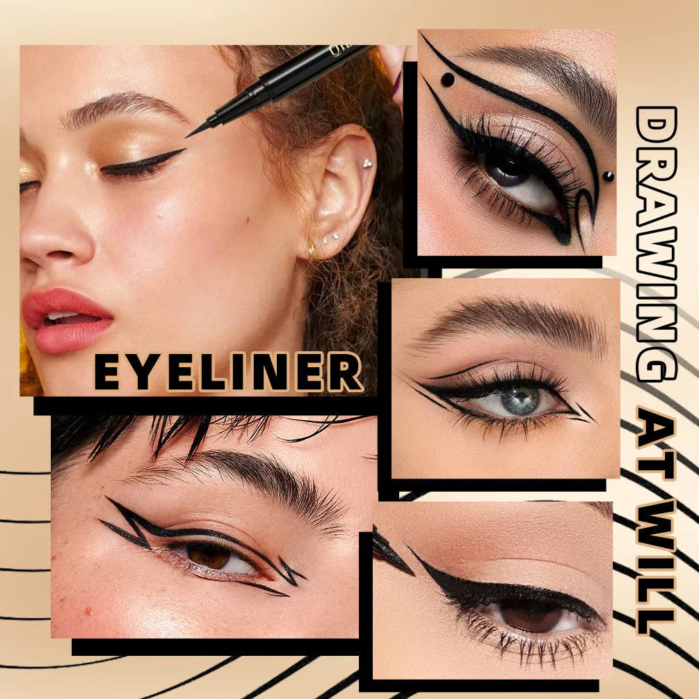 Black liquid eyeliner pen with sweat-proof and smudge-resistant quick-drying formula