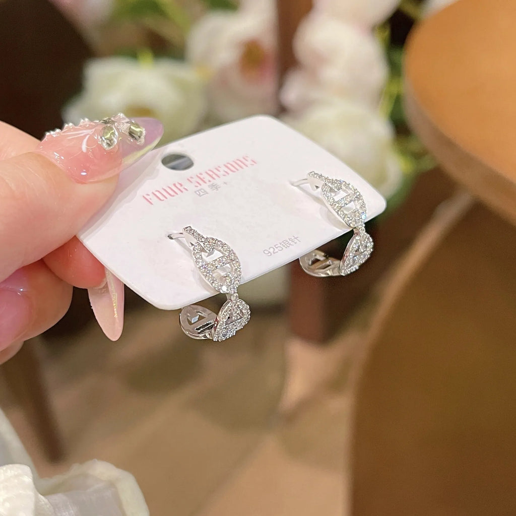 Women's diamond earrings with thick gold plating in silver, gold and rose gold colour options