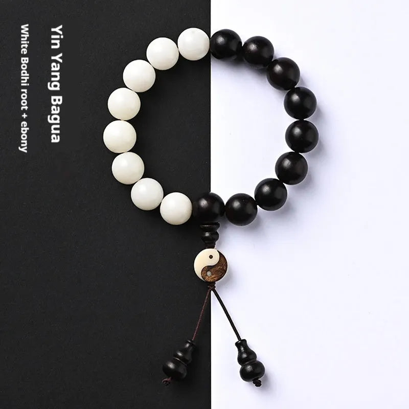 Handcrafted bodhi bead bracelet with eight-diagram pattern design featuring 11mm diameter beads