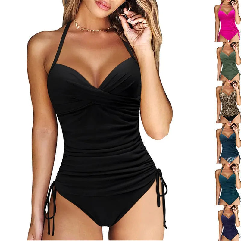 Women's high waist separated bikini set in nylon fabric on a mannequin.