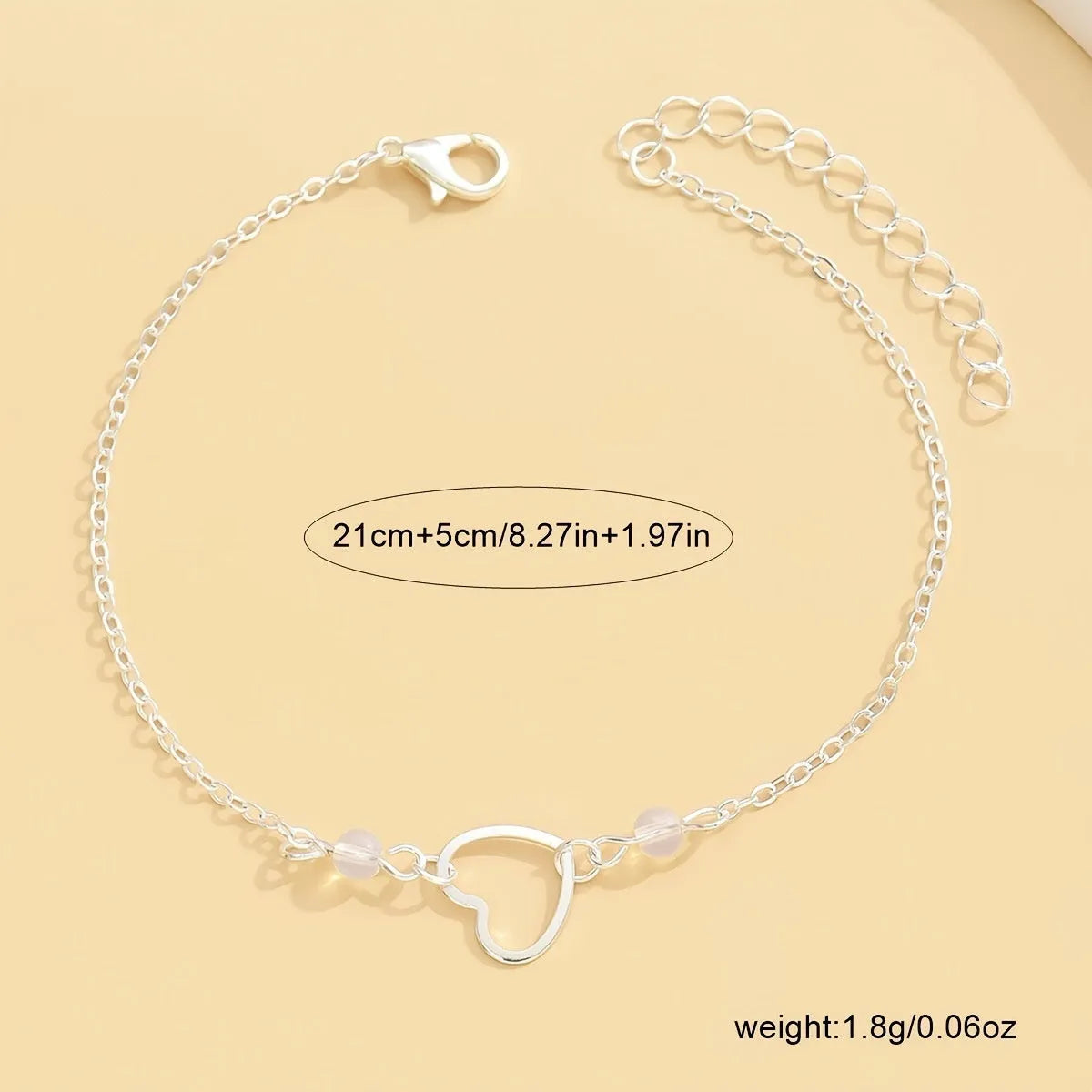 Adjustable women's anklet with heart-shaped pendant in gold or silver geometric jewellery