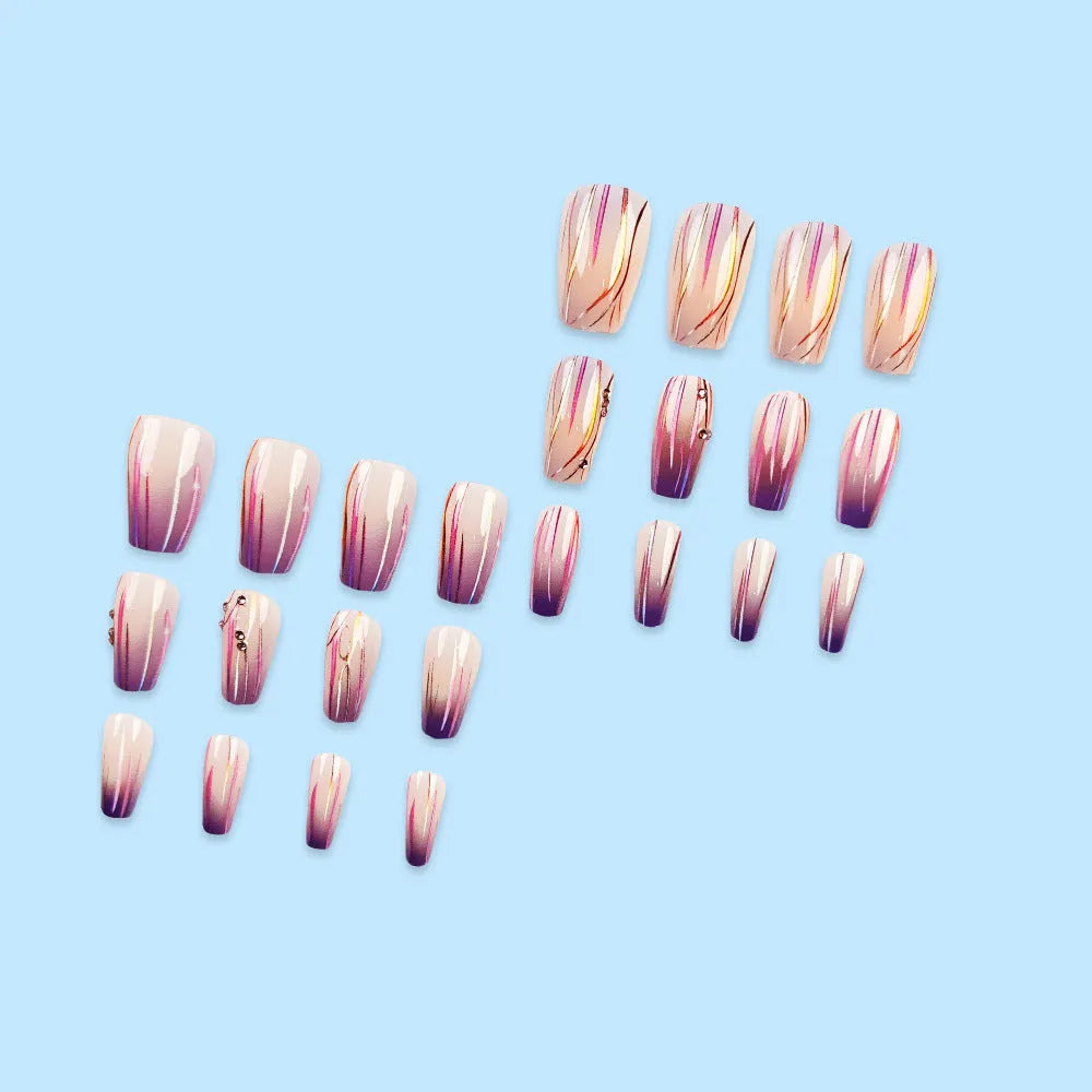 Magic purple gradient nail stickers with starry sky pattern and jelly glue for short ballet-length nails