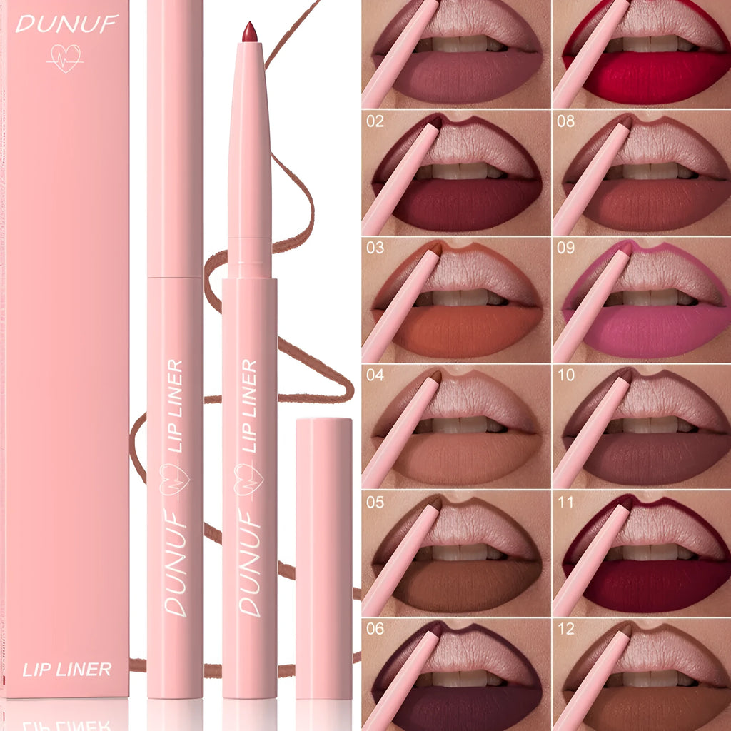 A single velvet matte lip liner pencil from a set of 12 different colour shades.