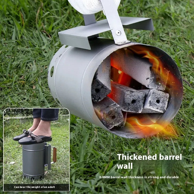 Zinc-iron alloy outdoor barbecue charcoal fire starter igniter with carbon bucket design