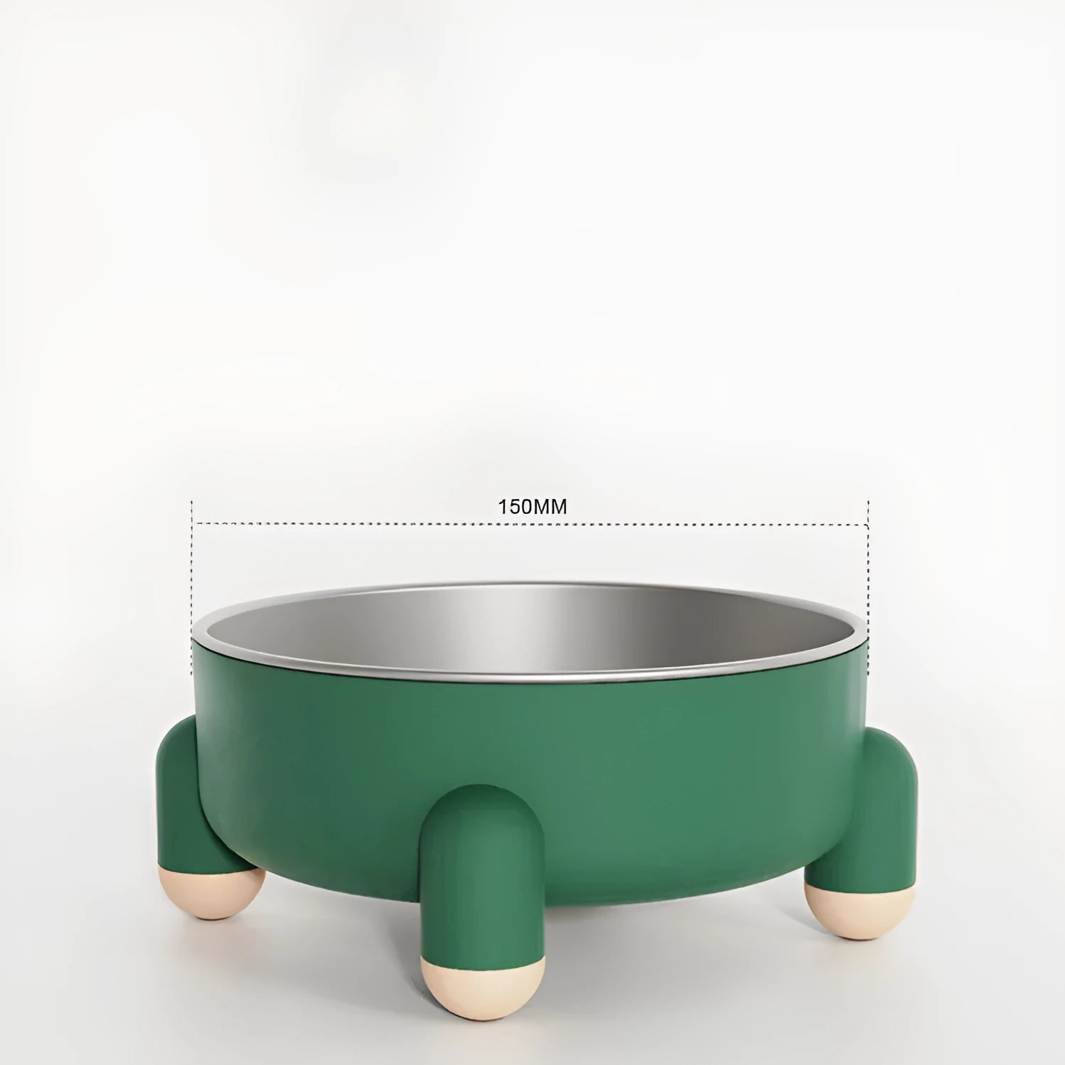 Green stainless steel raised pet bowl with anti-slip high-foot base for dogs and cats.