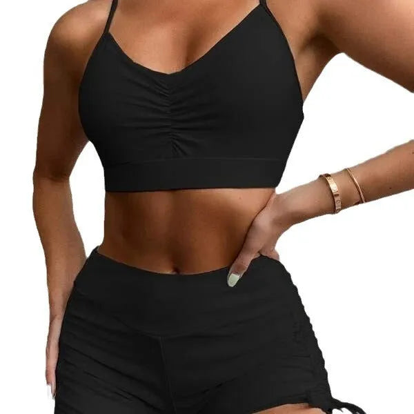 Women's purple and black high waist split swimsuit bikini set for swimming activities