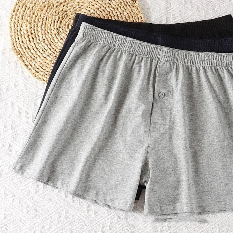 Men's pure cotton high waist boxer shorts in light grey, dark blue and black colours
