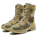 Men's black high-top combat boots with mesh upper and totem detailing in UK size 44