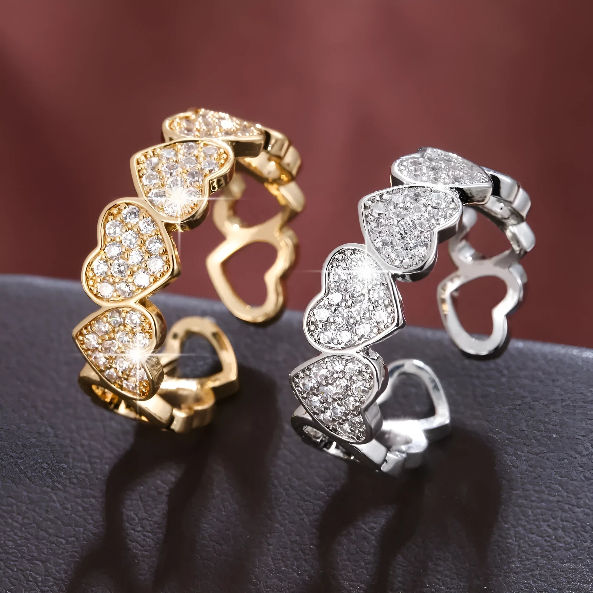 Adjustable opening couples ring with geometric love heart design in gold finish