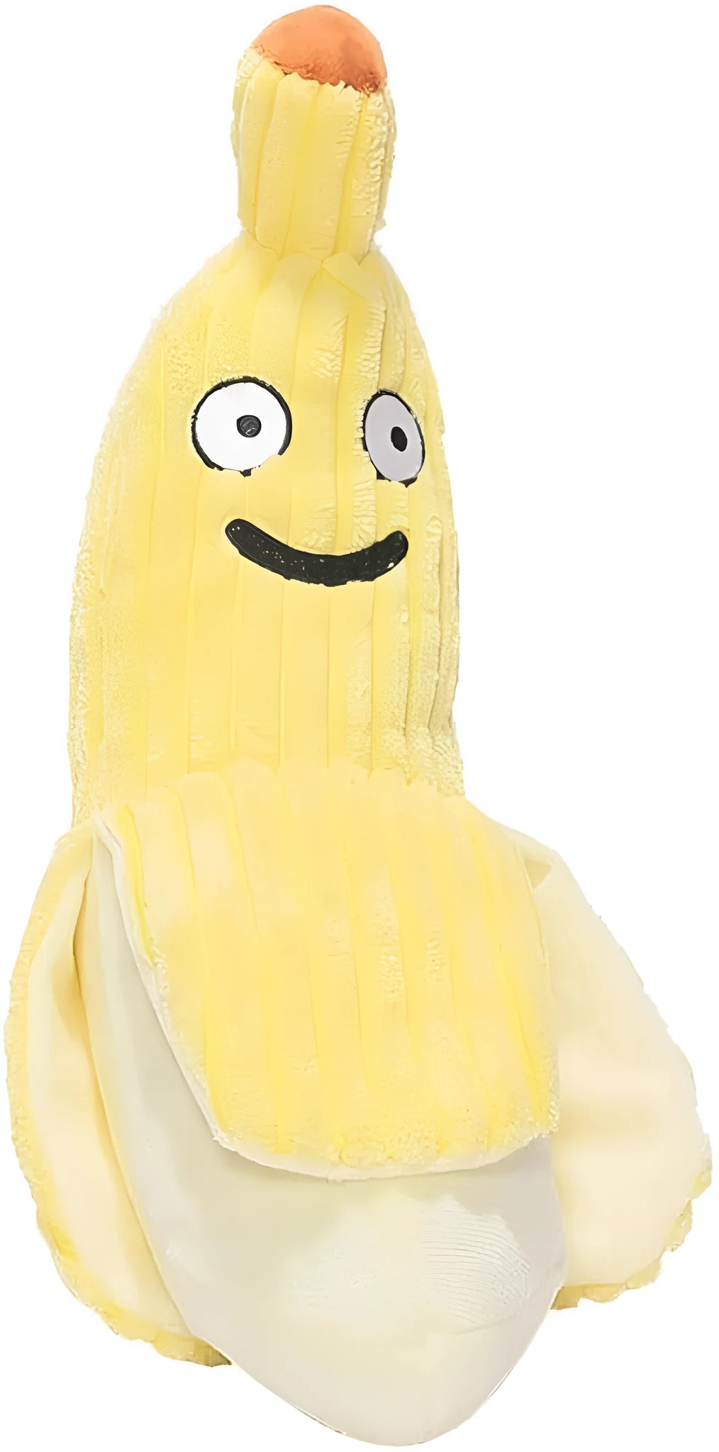Yellow banana-shaped plush cat toy with crinkle paper and catnip filling.