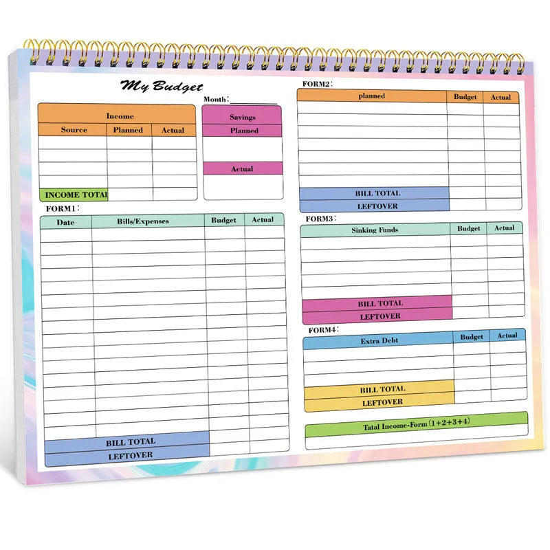 B5 size budget tally notebook with spiral binding and PP cover for income expenditure tracking