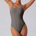Women's slim sleeveless yoga jumpsuit in light blue colour showing tight-fitting design
