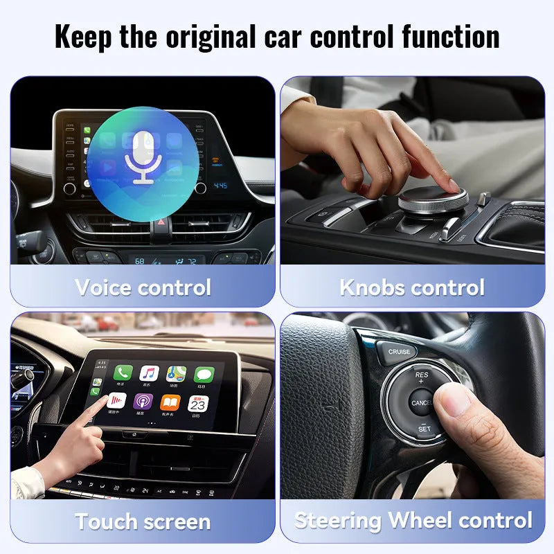 Black mini USB-C wireless CarPlay adapter with compact 26×55×13mm dimensions