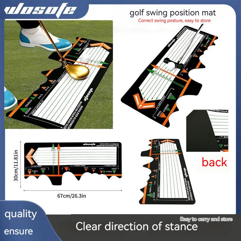 Black neoprene golf swing posture correction pad with directional alignment indicators