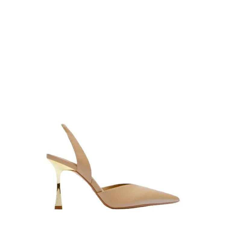 Women's patent leather pointed toe high heels in apricot colour Korean style shallow mouth design
