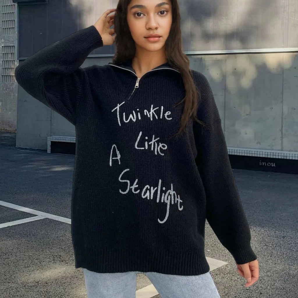 Women's retro turtleneck pullover sweater with oblique zipper design in alpaca wool fleece fabric